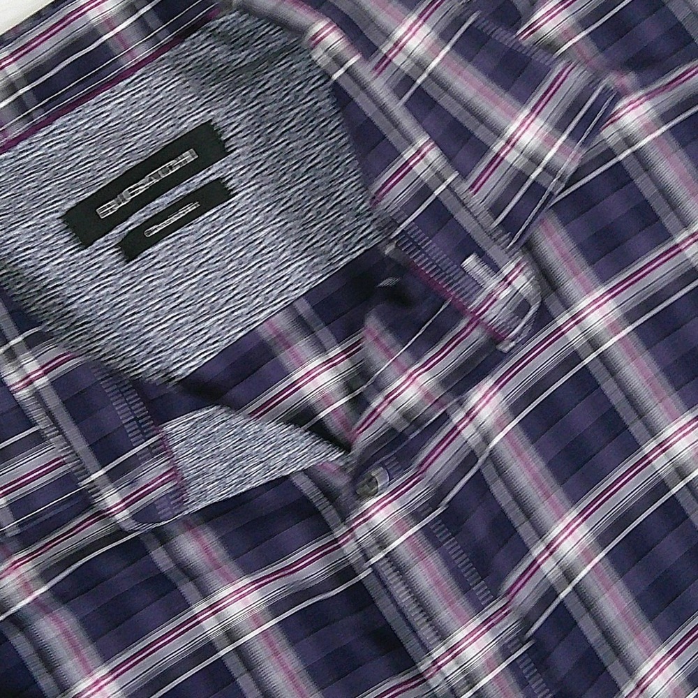 Bugatchi Mens Classic Fit Plaid Button Down Shirt Purple Pink White Large